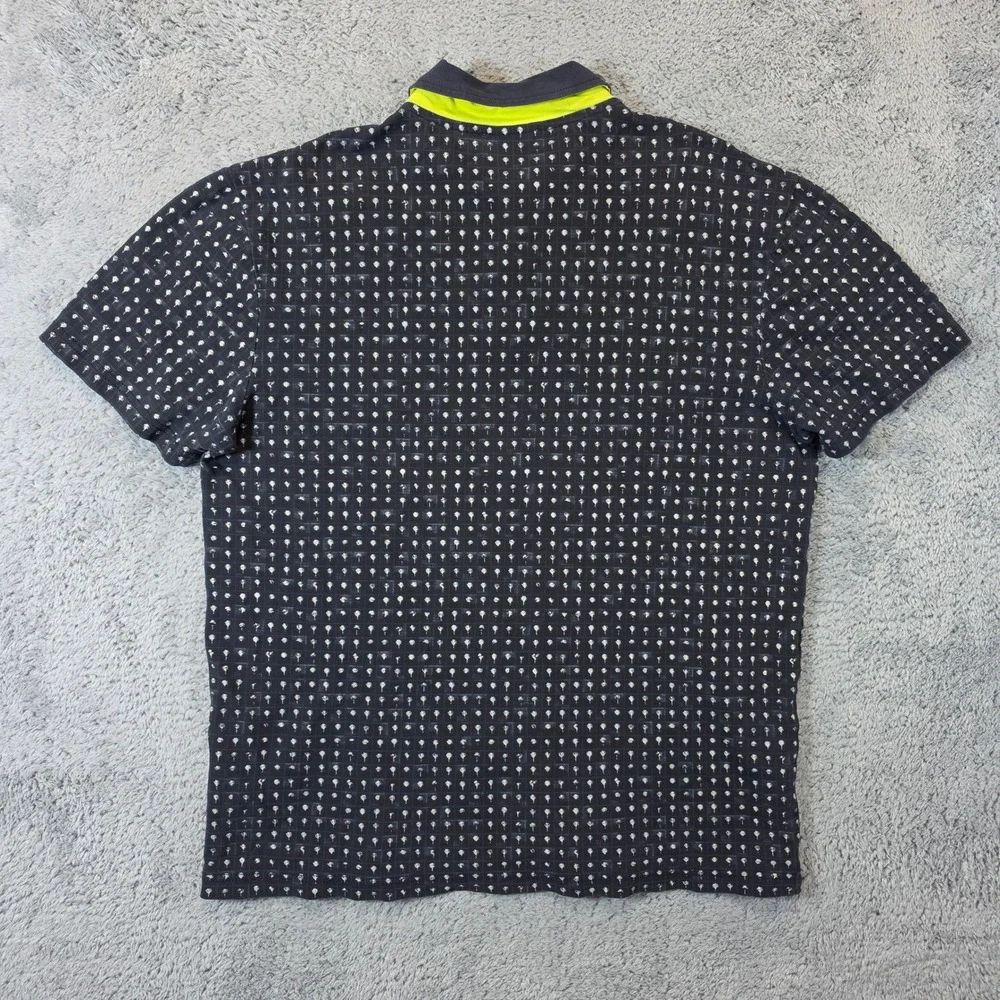 BOSS Hugo Boss Polo Shirt Mens M Navy Blue Palm Tree Print Cotton Short Sleeve